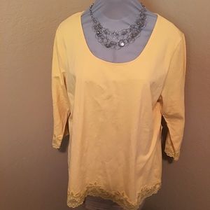 Coldwater Creek Bright Gold Lace Trim Top 1X